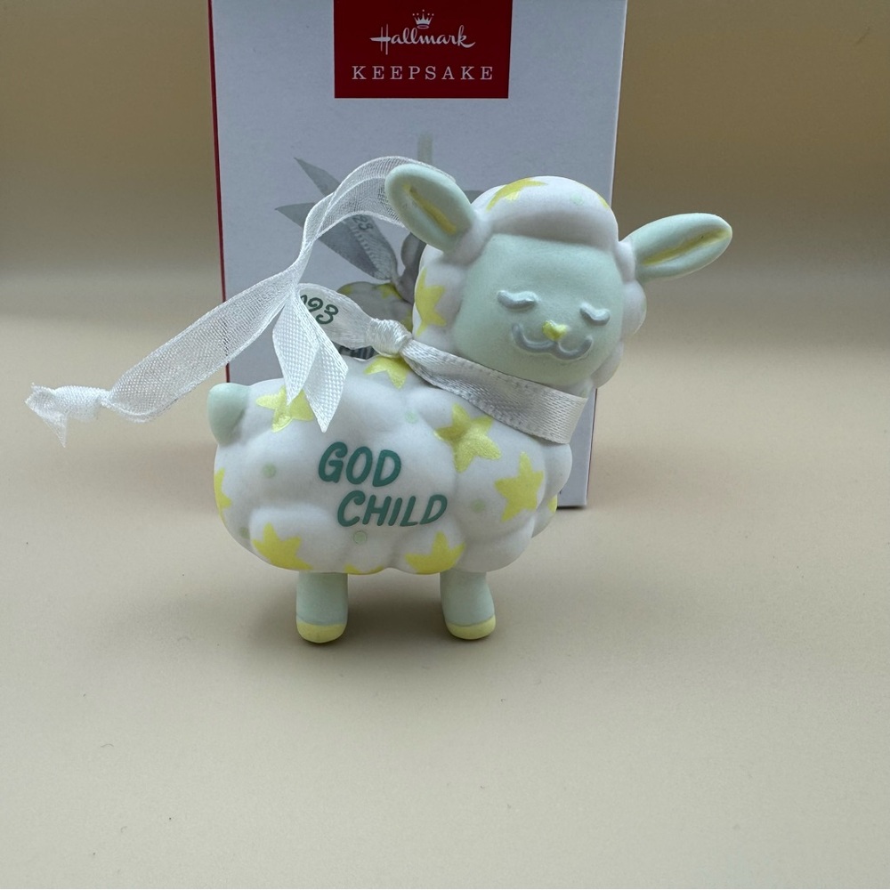 New 2023 Hallmark Keepsake Godchild Lamb Ornament with Yellow Stars